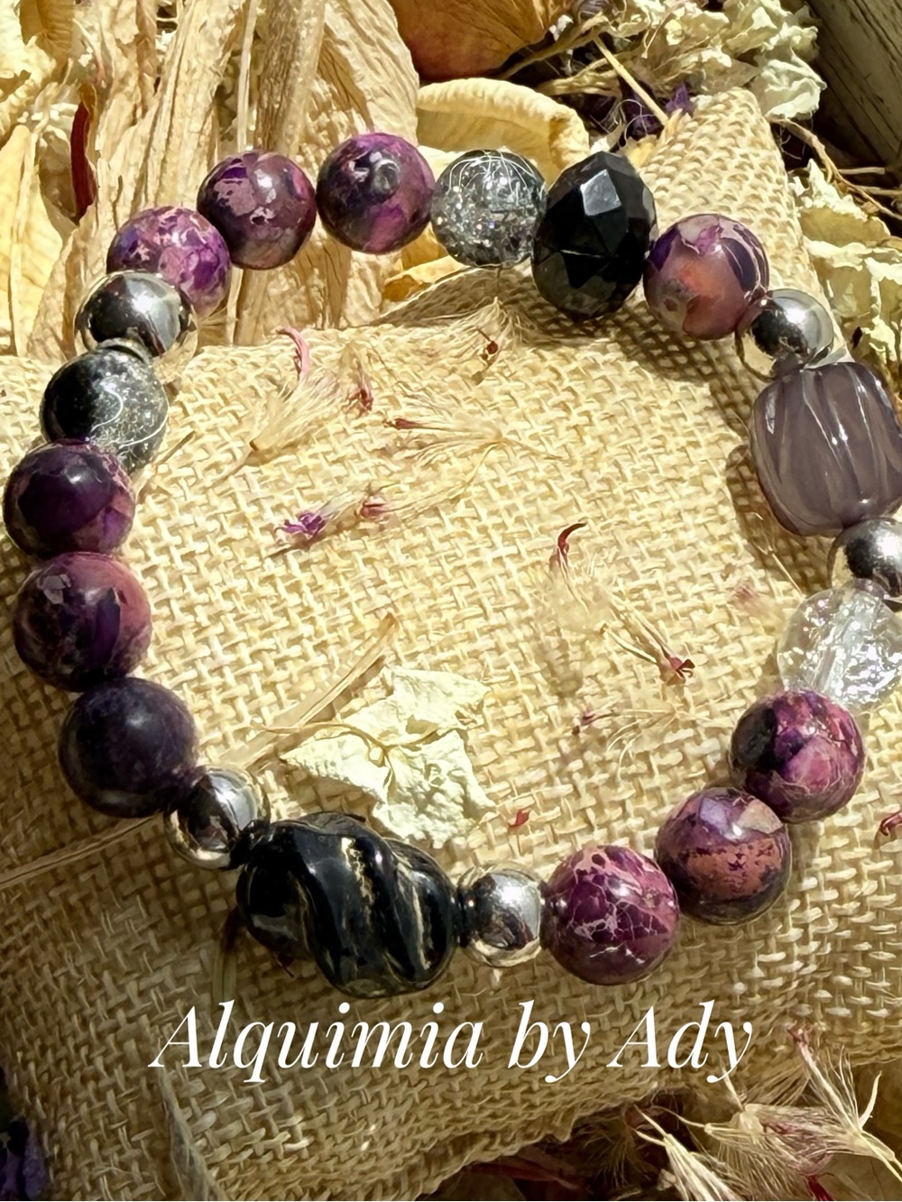 Alquimia Purple and Black Mixed Bead Stretch Bracelet